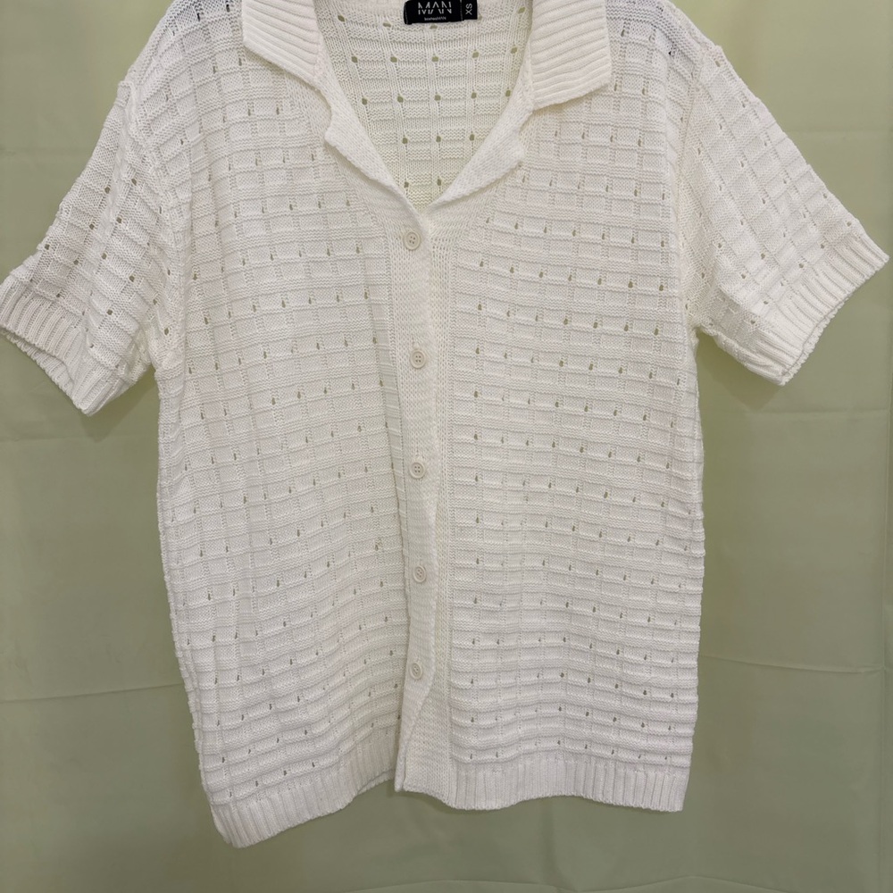 White Knit Button-Up Cardigan